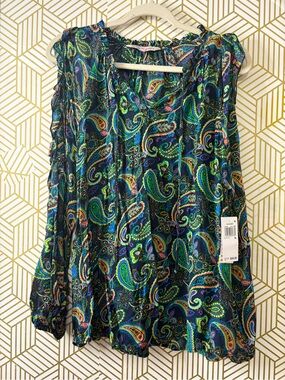Willow drive Women’s Paisley Print cold shoulder Blouse XL